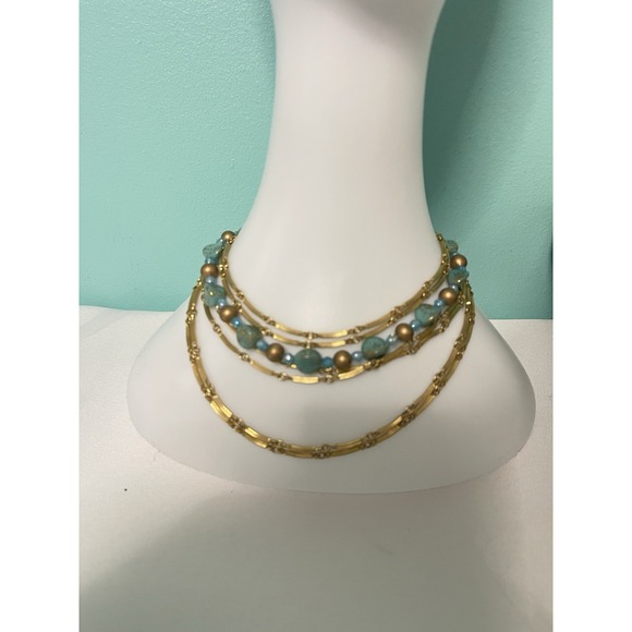 Vintage Gold Beaded Multilayer Statement Necklace‎ L-1 - Picture 1 of 5